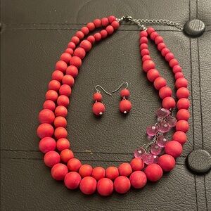 Elegant Pink Beaded Necklace and Earring Set